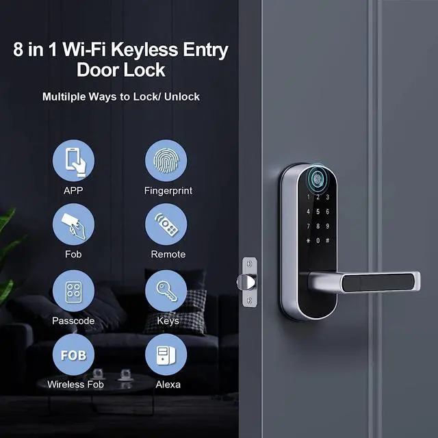Alt view image 2 of 7 - Smart Lock, Keyless Entry Door Lock, Smart Door Lock, Smart Lock for Front Door, Door Lock with Keypad, Fingerprint Door Lock, Biometric Door Lock, Digital Door Lock (Silver)