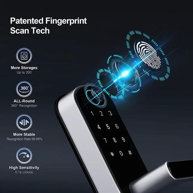 Alt view image 5 of 7 - Smart Lock, Keyless Entry Door Lock, Smart Door Lock, Smart Lock for Front Door, Door Lock with Keypad, Fingerprint Door Lock, Biometric Door Lock, Digital Door Lock (Silver)