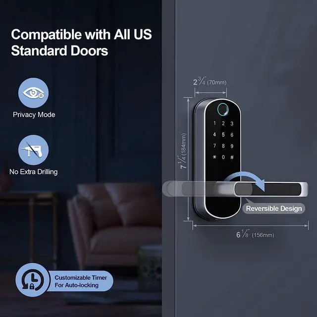 Alt view image 7 of 7 - Smart Lock, Keyless Entry Door Lock, Smart Door Lock, Smart Lock for Front Door, Door Lock with Keypad, Fingerprint Door Lock, Biometric Door Lock, Digital Door Lock (Silver)