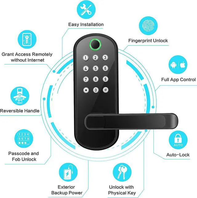 Alt view image 2 of 7 - Smart Lock, Keyless Entry Door Lock, Smart Door Lock, Smart Lock for Front Door, Keyless Door Lock, Fingerprint Door Lock, Biometric Door Lock, Keypad Door Lock, Digital Door Lock (Black)