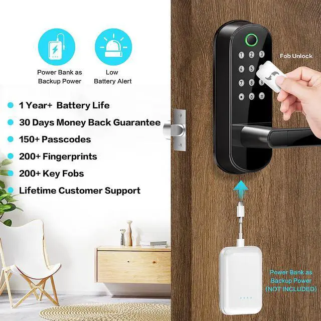 Alt view image 3 of 7 - Smart Lock, Keyless Entry Door Lock, Smart Door Lock, Smart Lock for Front Door, Keyless Door Lock, Fingerprint Door Lock, Biometric Door Lock, Keypad Door Lock, Digital Door Lock (Black)