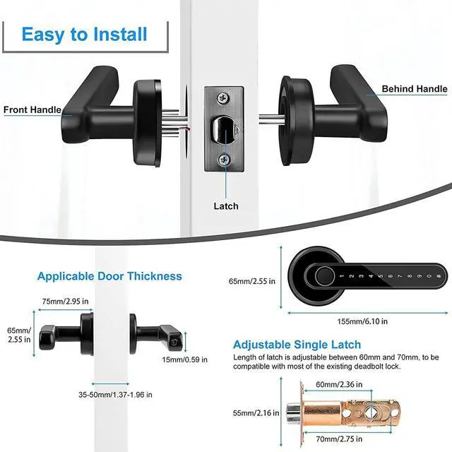 Alt view image 6 of 7 - Fingerprint Door Lock, Millionhome Door Lock with App/Code/Backup Key/Fingerprint Door Knob Keyless Entry Door Lock with Handle for Home Hotel Office Apartment Bedroom Black