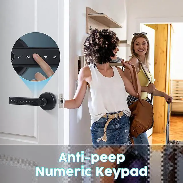 Alt view image 7 of 7 - Fingerprint Door Lock, Millionhome Door Lock with App/Code/Backup Key/Fingerprint Door Knob Keyless Entry Door Lock with Handle for Home Hotel Office Apartment Bedroom Black