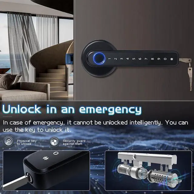 Alt view image 5 of 7 - Fingerprint Door Lock, Millionhome Door Lock with App/Code/Backup Key/Fingerprint Door Knob Keyless Entry Door Lock with Handle for Home Hotel Office Apartment Bedroom Black