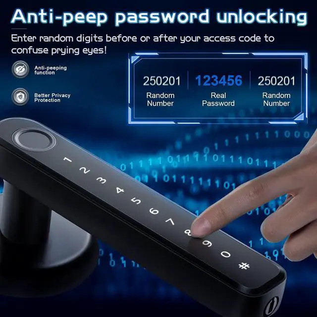 Alt view image 3 of 7 - Fingerprint Door Lock, Millionhome Door Lock with App/Code/Backup Key/Fingerprint Door Knob Keyless Entry Door Lock with Handle for Home Hotel Office Apartment Bedroom Black