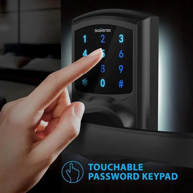 Alt view image 2 of 7 - Signstek Keyless Entry Door Lock,Digital Smart Door Lock for Front Door,Keypad Door Lock with Handle and Security Key,Touchscreen,Easy Installation, Matte Black