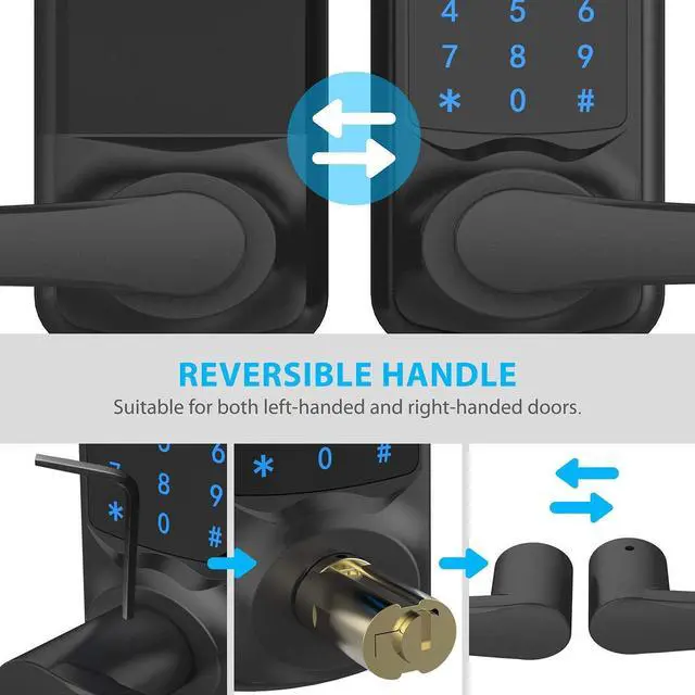 Alt view image 4 of 7 - Signstek Keyless Entry Door Lock,Digital Smart Door Lock for Front Door,Keypad Door Lock with Handle and Security Key,Touchscreen,Easy Installation, Matte Black
