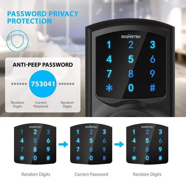 Alt view image 5 of 7 - Signstek Keyless Entry Door Lock,Digital Smart Door Lock for Front Door,Keypad Door Lock with Handle and Security Key,Touchscreen,Easy Installation, Matte Black