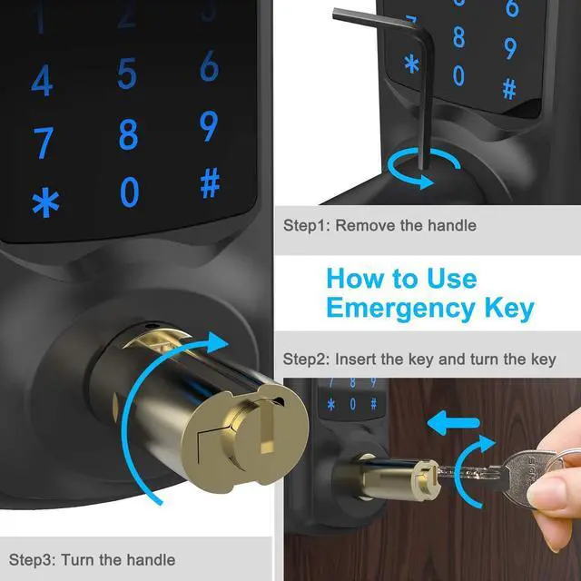 Alt view image 3 of 7 - Signstek Keyless Entry Door Lock,Digital Smart Door Lock for Front Door,Keypad Door Lock with Handle and Security Key,Touchscreen,Easy Installation, Matte Black