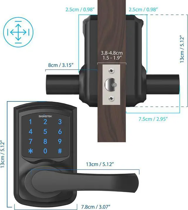 Alt view image 6 of 7 - Signstek Keyless Entry Door Lock,Digital Smart Door Lock for Front Door,Keypad Door Lock with Handle and Security Key,Touchscreen,Easy Installation, Matte Black