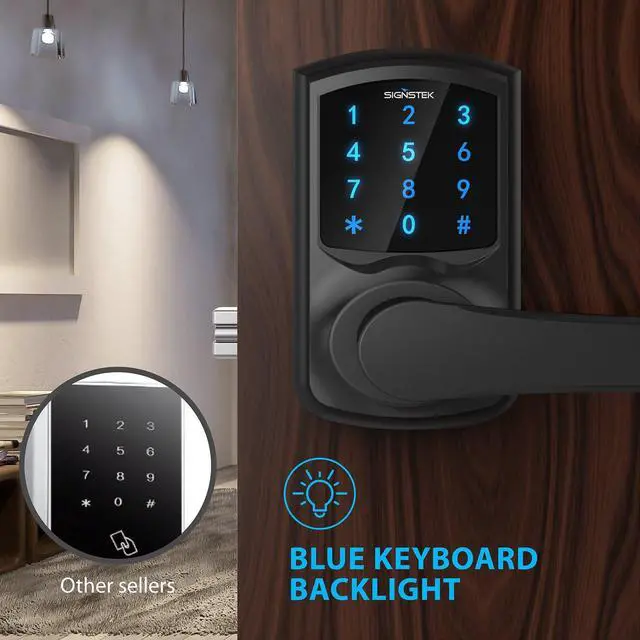 Alt view image 7 of 7 - Signstek Keyless Entry Door Lock,Digital Smart Door Lock for Front Door,Keypad Door Lock with Handle and Security Key,Touchscreen,Easy Installation, Matte Black