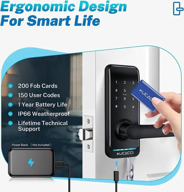 Alt view image 5 of 7 - KUCACCI Keyless Entry Door Lock, Smart Door Lock Door Knob with Keypad Door Lock with Handle, Smart Lock Front Door Lock Security, Smart Door Handle, Bedroom Door Lock, Electronic Code Door Lock