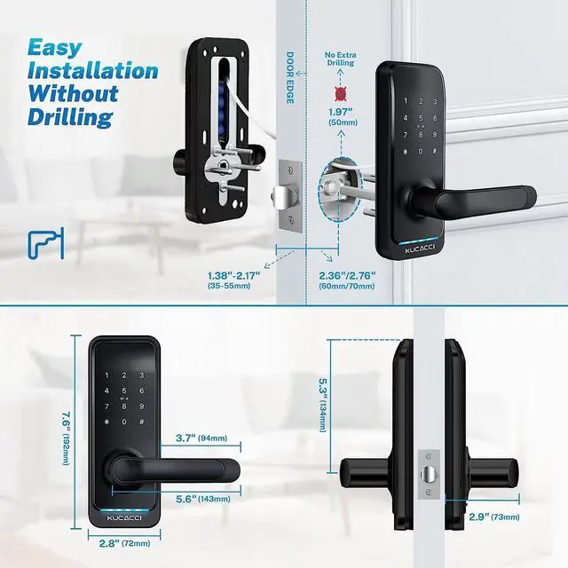 Alt view image 7 of 7 - KUCACCI Keyless Entry Door Lock, Smart Door Lock Door Knob with Keypad Door Lock with Handle, Smart Lock Front Door Lock Security, Smart Door Handle, Bedroom Door Lock, Electronic Code Door Lock