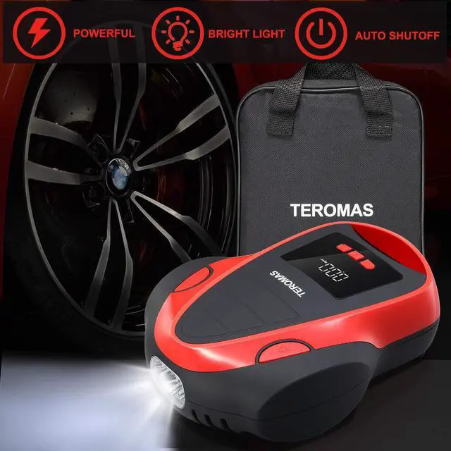 Alt view image 6 of 6 - TEROMAS Tire Inflator Air Compressor, Portable DC/AC Air Pump for Car Tires 12V DC and Other Inflatables at Home 110V AC, Digital Electric Tire Pump with Pressure Gauge (Red)