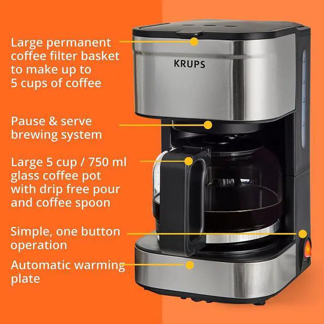 Alt view image 7 of 7 - KRUPS Simply Brew Compact Filter Drip Coffee Maker, 5-Cup, Silver