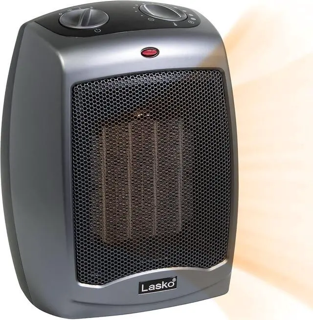 Lasko 754201 Small Portable 1500W Electric Ceramic Space Heater with  Tip-Over Safety Switch, Overheat Protection, Thermostat and Extra Long 8-ft  Cord for Indoor Ho, 9.2 x 7 x 6 inches, Dark Gray