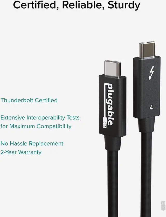 Alt view image 5 of 7 - Plugable Thunderbolt 4 Cable [Thunderbolt Certified] 6.6ft USB4 Cable with 100W Charging, Single 8K or Dual 4K Displays, 40Gbps Data Transfer, Compatible with Thunderbolt 4, USB4, Thunderbolt 3, USB-C