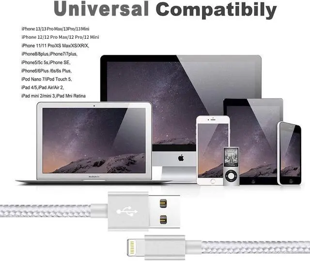 Alt view image 6 of 6 - Ximytec iPhone Charger Cable [Mfi-Certified] 3Pack 10ft Nylon Braided High Speed USB Charging Cord Compatible with iPhone 12/11/XS/XR/X/8/7/6/5/iPad-SilverGray