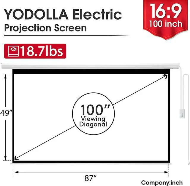 Alt view image 3 of 7 - YODOLLA 100inch Motorized Projection Screen, 16:9 4K 3D HD Electric Projector Screen, Wall/Ceiling Mounted White Projection Screen with Two Remote Controls for Indoor & Outdoor Use