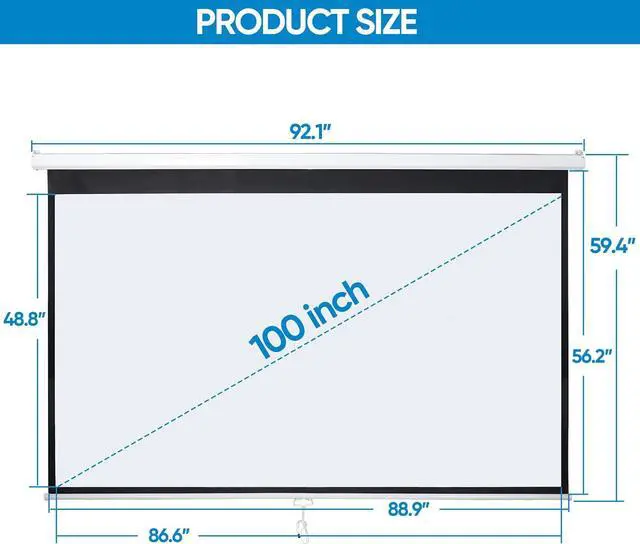 Alt view image 4 of 7 - SUPER DEAL 100'' 16:9 HD Projection Screen Foldable Anti-Crease Portable Projector Movie Screen Manual Pull Down for Home Theater Presentation Education Outdoor Indoor Public Display