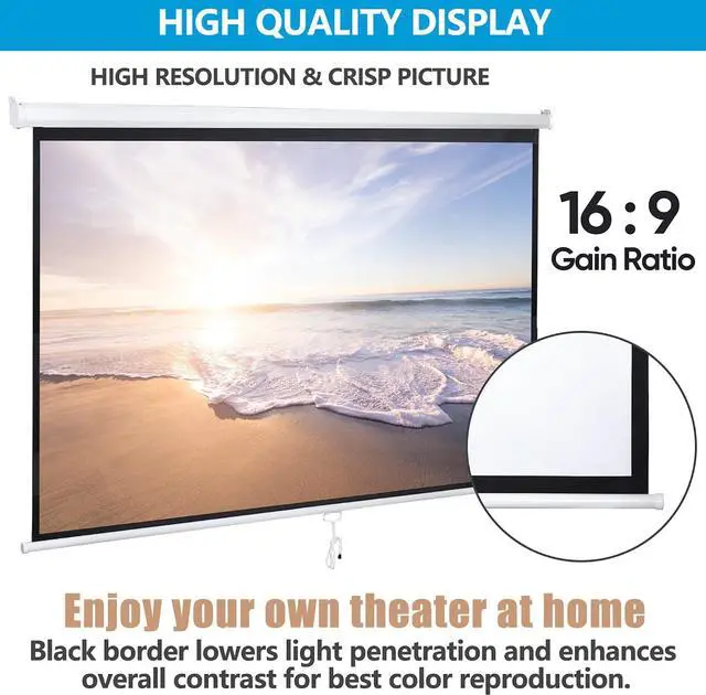 Alt view image 3 of 7 - SUPER DEAL 100'' 16:9 HD Projection Screen Foldable Anti-Crease Portable Projector Movie Screen Manual Pull Down for Home Theater Presentation Education Outdoor Indoor Public Display