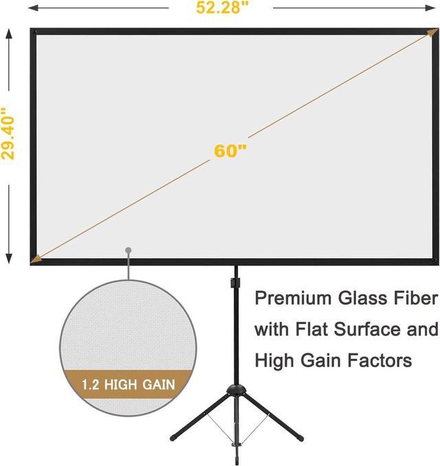 Projector Screen with Stand 60 inch - Indoor and Outdoor Projection Screen  for Movie or Office Presentation - 16:9 HD Premium Wrinkle-Free Tripod