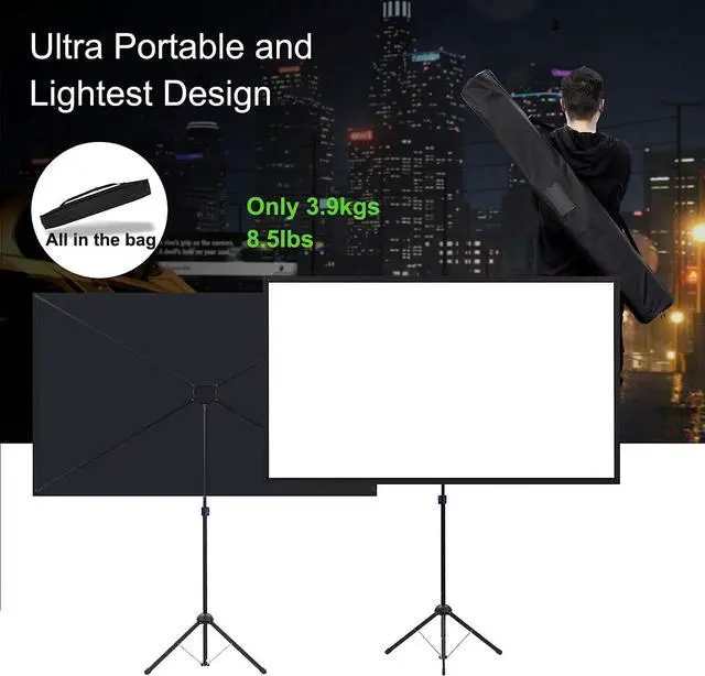 Alt view image 4 of 7 - Projector Screen with Stand, 60 Inch Outdoor Projector Screen 16:9 and Stand, Portable Projector Screen with Aluminium Frame, Lightweight and Compact, Easy Setup, Idea for Home Cinema, Backyard Party