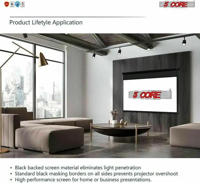 Alt view image 4 of 7 - 5 Core AUTO Motorized Projector Screen 72 inch Indoor and Outdoor Portable Projection Screen with Remote Control 4K 3D Ultra HD 16:9 for Movie Office Classroom Parties MTR-72