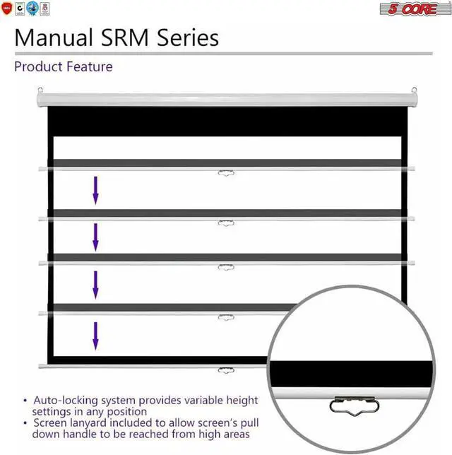 Alt view image 6 of 7 - 5 Core AUTO Motorized Projector Screen 72 inch Indoor and Outdoor Portable Projection Screen with Remote Control 4K 3D Ultra HD 16:9 for Movie Office Classroom Parties MTR-72