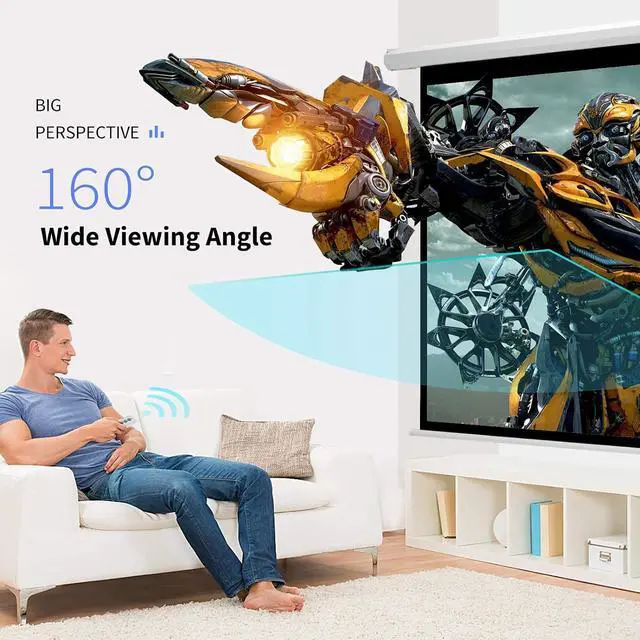 Alt view image 7 of 7 - YODOLLA 100inch Motorized Projection Screen, 16:9 4K 3D HD Electric Projector Screen, Wall/Ceiling Mounted White Projection Screen with Two Remote Controls for Indoor & Outdoor Use