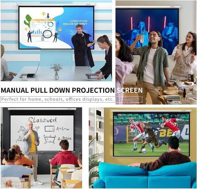 Alt view image 6 of 7 - Projector Screen Manual Pull Down 100 inch 16:9 Auto Locking Indoor Outdoor 4K Ultra HD Wide Viewing Angle Wrinkle-Free Design Projection Screen Easy to Clean for Home Theater Office School by CUETHOU