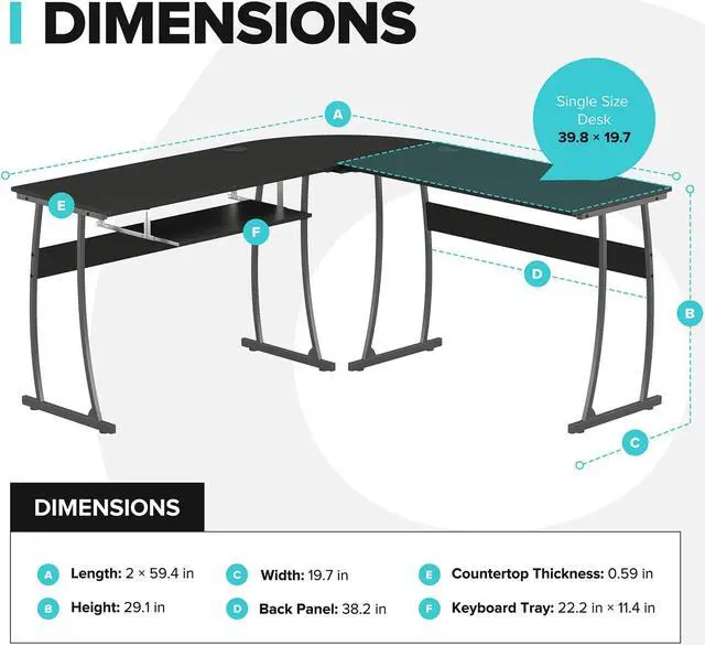 Alt view image 3 of 7 - RIF6 L Shaped Modern Computer Home Office Gaming Desk with Keyboard Tray and Cable Management, Easy Assembly, Black