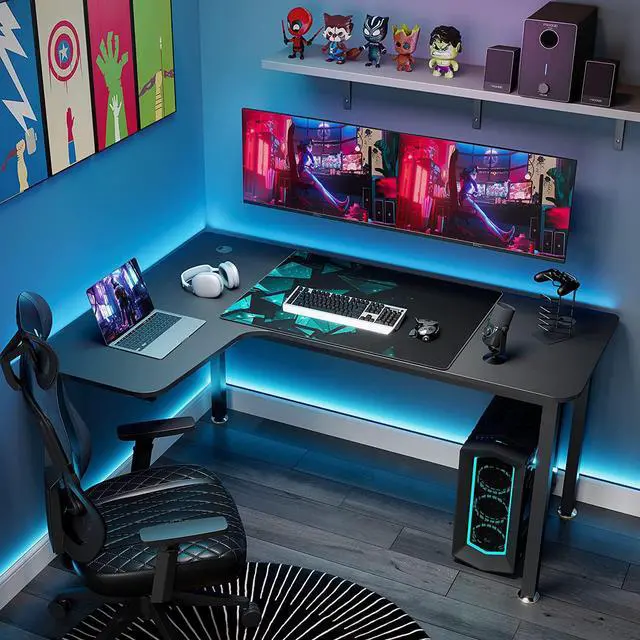 Alt view image 2 of 7 - It's_Organized L Shaped Computer Desk, 60 Inch Corner Gaming Desk, Study Writing Desk, Modern Gaming Table Workstation with Large Mouse Pad, Sturdy Metal Frame, Easy to Assemble, Left Side Black