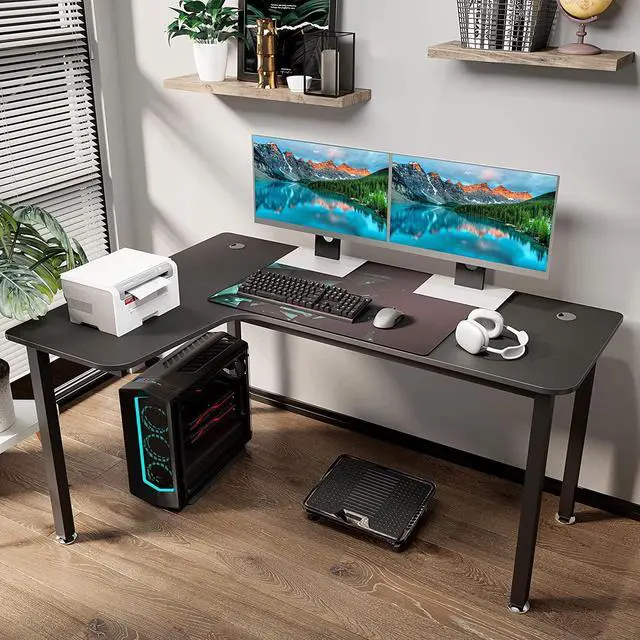 Alt view image 5 of 7 - It's_Organized L Shaped Computer Desk, 60 Inch Corner Gaming Desk, Study Writing Desk, Modern Gaming Table Workstation with Large Mouse Pad, Sturdy Metal Frame, Easy to Assemble, Left Side Black