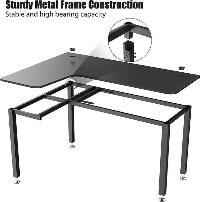 Alt view image 6 of 7 - It's_Organized L Shaped Computer Desk, 60 Inch Corner Gaming Desk, Study Writing Desk, Modern Gaming Table Workstation with Large Mouse Pad, Sturdy Metal Frame, Easy to Assemble, Left Side Black
