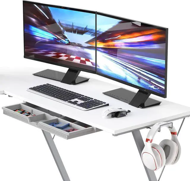 Alt view image 6 of 7 - SHW 51 x 51 Inches Vista L-Shaped Desk with Monitor Stand and Drawer, White