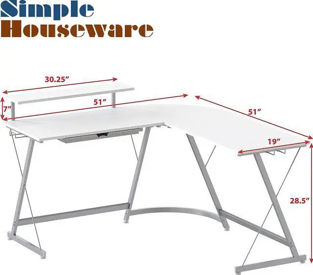 Alt view image 3 of 7 - SHW L-Shape Computer Gaming Desk with Monitor Stand for Home Office, White