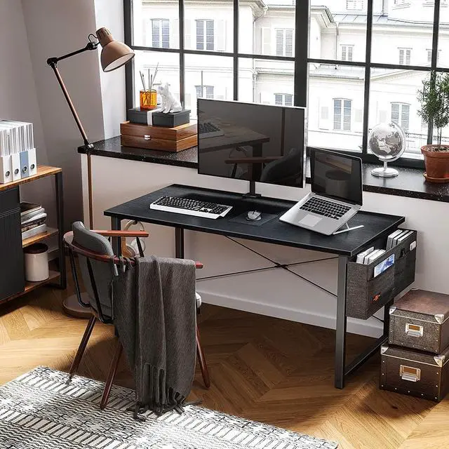 Alt view image 4 of 7 - ODK Computer Writing Desk 55 inch, Sturdy Home Office Table, Work Desk with A Storage Bag and Headphone Hook, Black