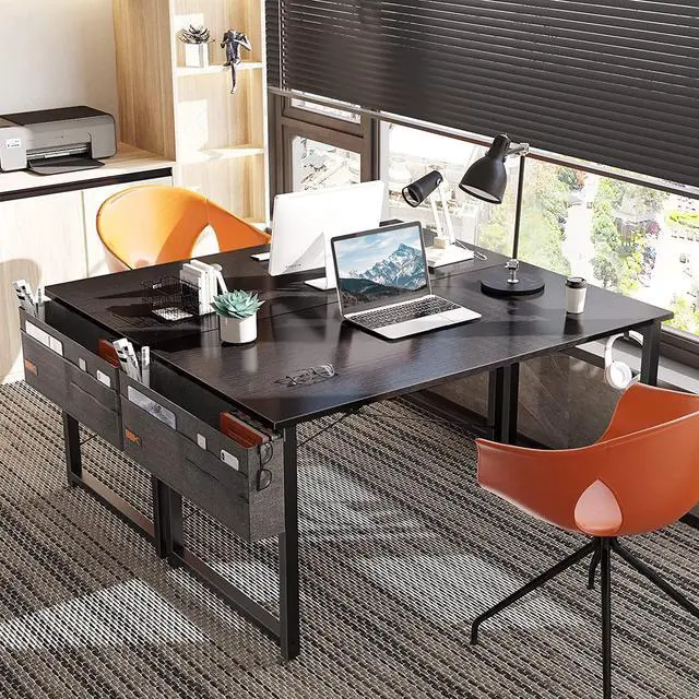 Alt view image 6 of 7 - ODK Computer Writing Desk 55 inch, Sturdy Home Office Table, Work Desk with A Storage Bag and Headphone Hook, Black
