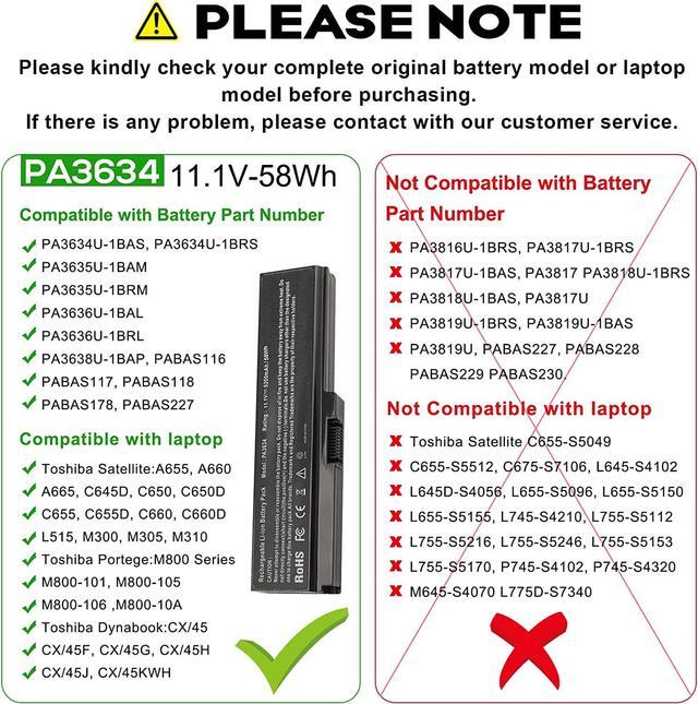 Alt view image 2 of 5 - Futurebatt Laptop Battery fit Toshiba Satellite A665 C655 L645 L645D L650 L650D L655 L655D L670 L675 M300 M301 M305 M505 U405 Series, p/n PABAS228 PA3634U-1BRS PA3634U-1BAS PA3635U-1BAM PA3636U-1BRS