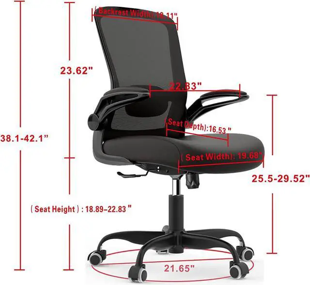 Alt view image 2 of 6 - Office Chair, Ergonomic Desk Chair with Adjustable Lumbar Support & Seat Height, High Back Mesh Computer Chair with Flip-up Armrests-BIFMA Passed Task Chairs for Home Office (Modern, Black)