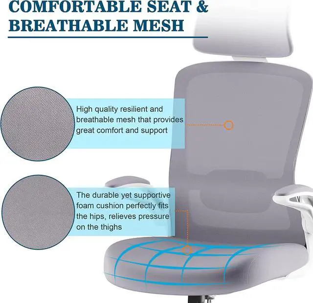 Alt view image 6 of 7 - Mimoglad Office Chair, High Back Ergonomic Desk Chair with Adjustable Lumbar Support and Headrest, Swivel Task Chair with flip-up Armrests for Guitar Playing, 5 Years Warranty