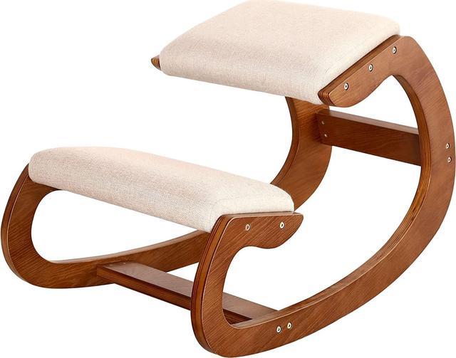 Predawn Ergonomic Kneeling Chair,Rocking Knee Chair Upright Posture Chair  for Home Office Meditation Wooden & Linen Cushion-Office Chair for Back  Neck Pain Relief & Improving Posture (Pecan) 