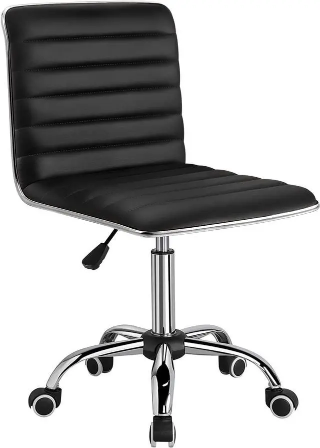 Main image of Furmax Mid Back Task Chair, Low Back Leather Swivel Office Chair, Vanity Chair for Makeup Room, Computer Desk Chair Retro with Armless Ribbed (Black)