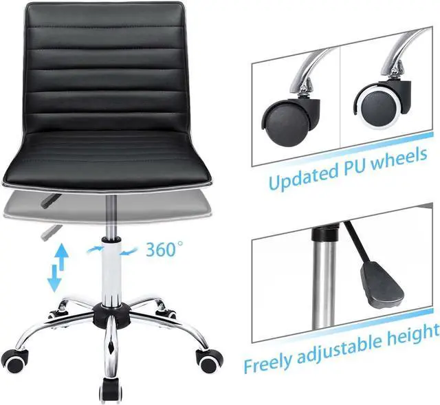 Alt view image 4 of 7 - Furmax Mid Back Task Chair, Low Back Leather Swivel Office Chair, Vanity Chair for Makeup Room, Computer Desk Chair Retro with Armless Ribbed (Black)