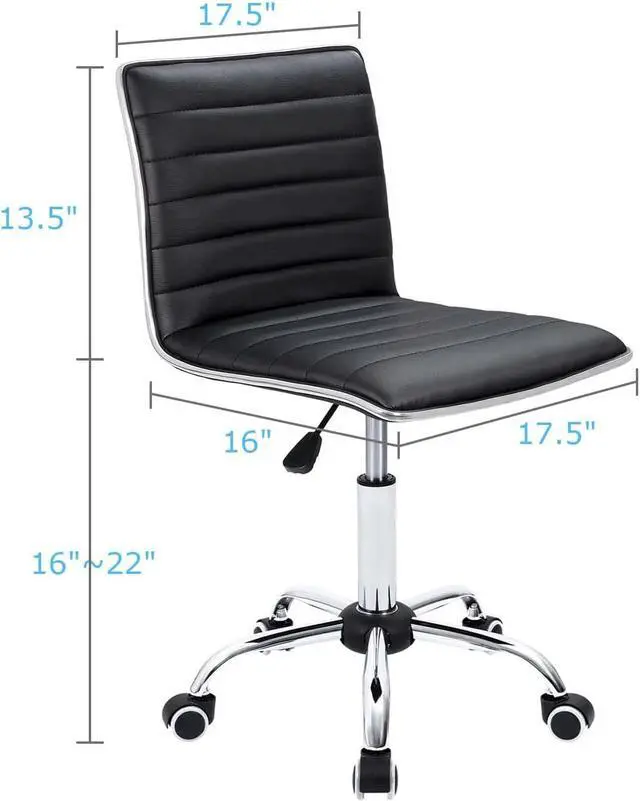Alt view image 3 of 7 - Furmax Mid Back Task Chair, Low Back Leather Swivel Office Chair, Vanity Chair for Makeup Room, Computer Desk Chair Retro with Armless Ribbed (Black)