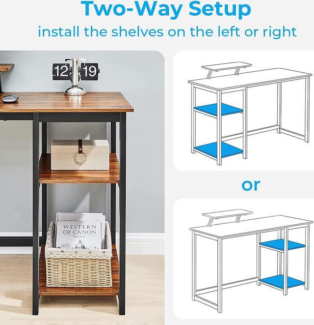 Alt view image 4 of 7 - GreenForest Computer Desk with Monitor Stand,47 inch Home Office Desk with Reversible Storage Shelves Modern Writing Study Work Table,Easy Assembly,Walnut