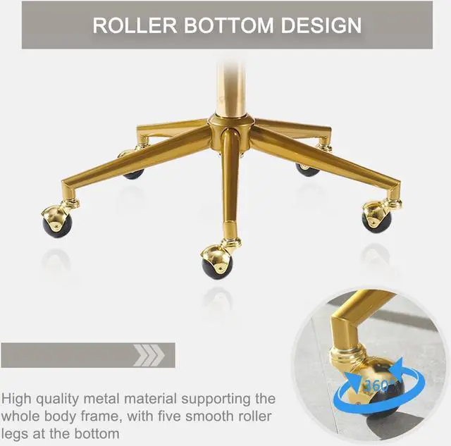 Alt view image 5 of 7 - Qtivii Velvet Home Office Chair, Modern Office Chair with Gold Base, Home Office Desk Chair for Living Room, Bedroom, Vanity, Study (Beige)