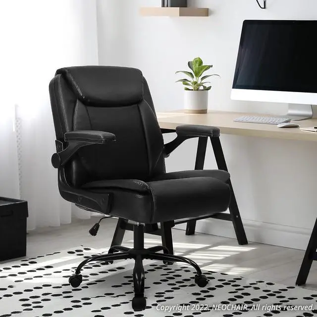 Alt view image 2 of 7 - NEO CHAIR Office Chair Adjustable Desk Chair Mid Back Executive Comfortable PU Leather Ergonomic Gaming Back Support Home Computer with Flip-up Armrest Swivel Wheels (Jet Black)