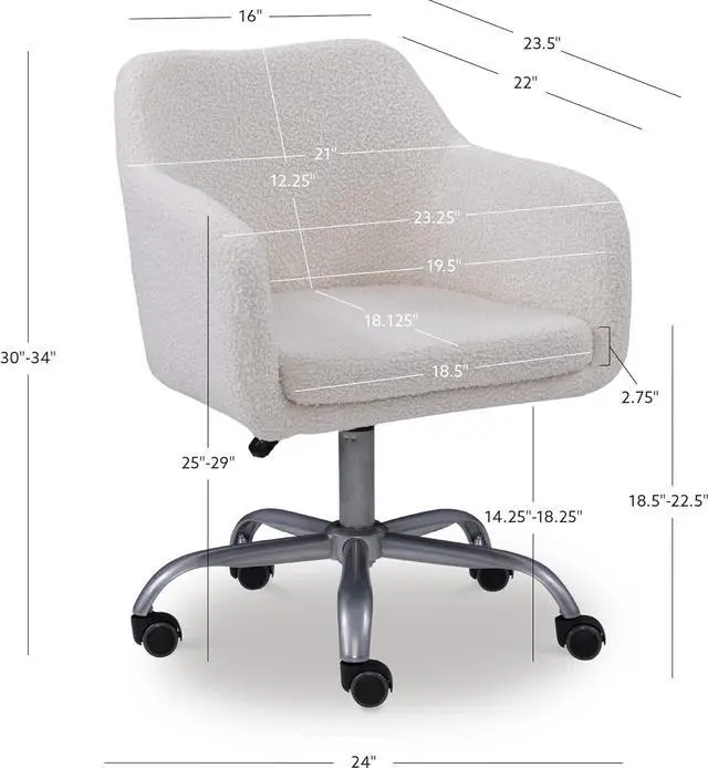 Alt view image 2 of 7 - Linon Home Decor Products Linon Brooklyn Sherpa Office Chair, Ivory